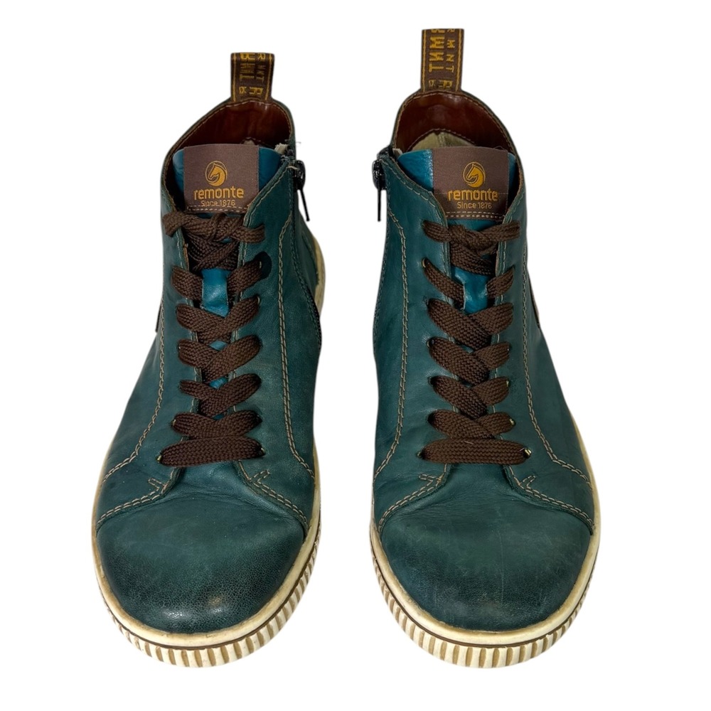 Remonte Tex Teal Blue Leather High Top Sneakers Side Zip Size 38